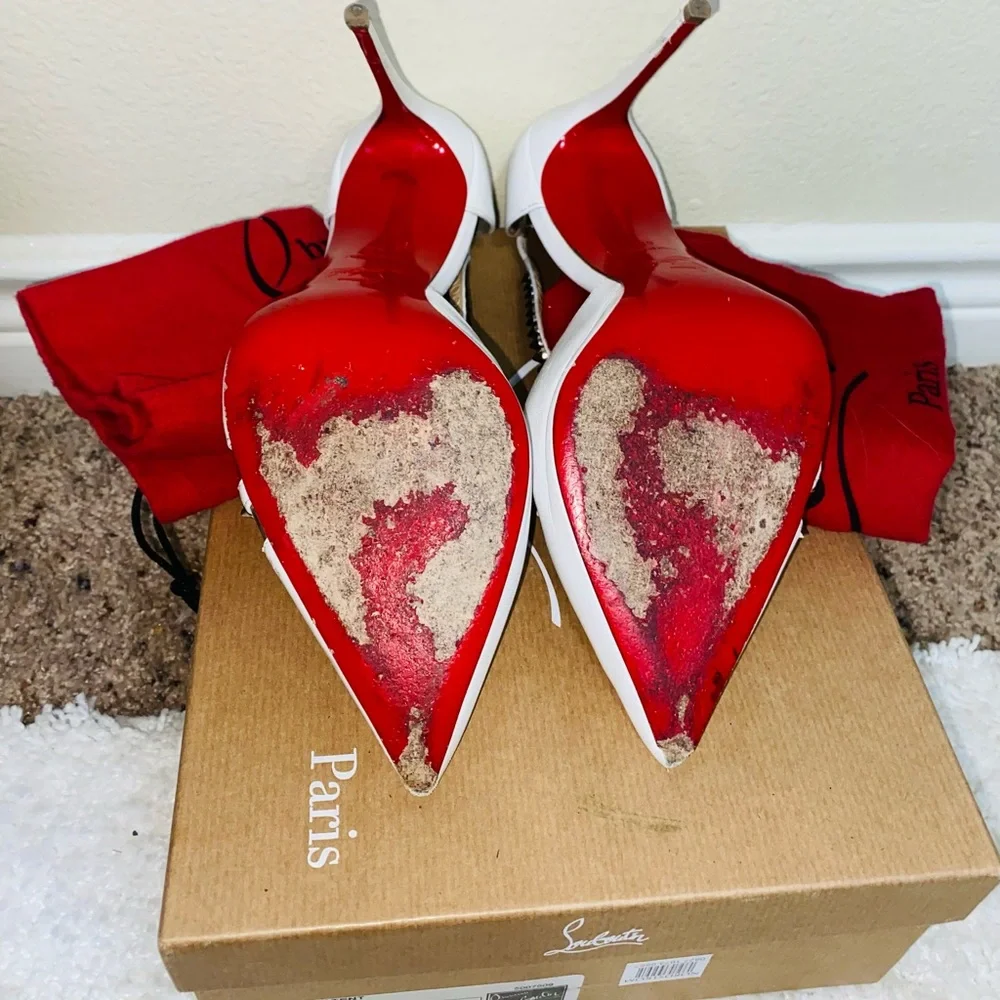 Christian Louboutin
White Spike Cross 100 Pvc Silver Criss Ankle Strap Stiletto - Picture 11 of 11